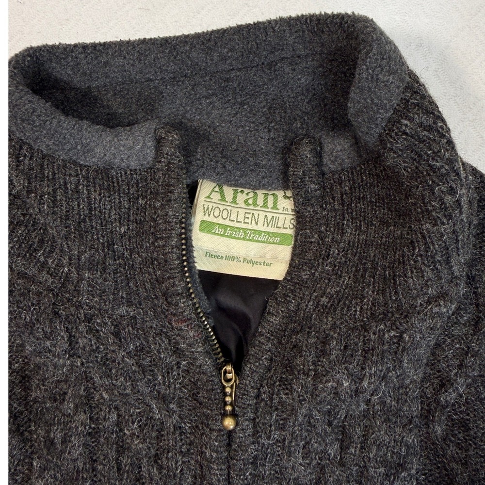 Aran Woollen Mills Cable Knit Cardigan Mens XL New Wool Full Zip Charcoal EUC